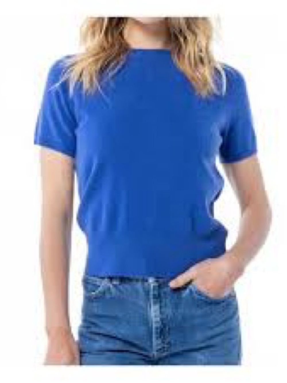 Pura 100% Cashmere Short Sleeve Crewneck Sweater French Blue Women’s XS X Small